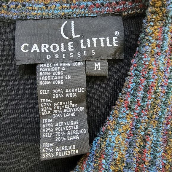 VTG Carole Little Wool Blend KnitJacket Dress Set Black With Multicolor Trim M - Picture 4 of 16